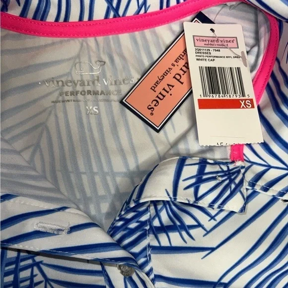 Vineyard Vines Blue Palm Print Sleeveless Ruffle Performance Dress Womens XS NWT - Picture 3 of 6